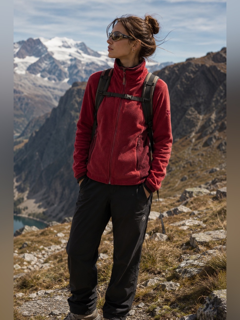 SALEWA Fleece Red Pink Full Zip Hiking Jacket Size L Made in Switzerland
